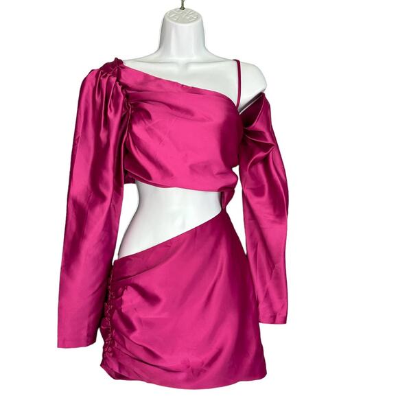 Lovers + Friends Pink Satin Cut Out Waist Mini Dress XS Club Bodycon $228 NEW - Picture 5 of 11